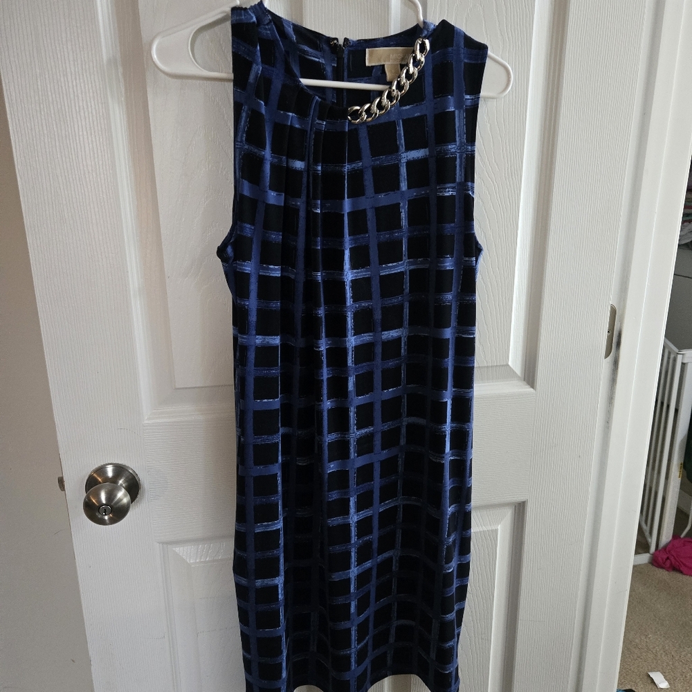 MICHAEL Michael Kors Midnight Blue Checkered Midi Dress